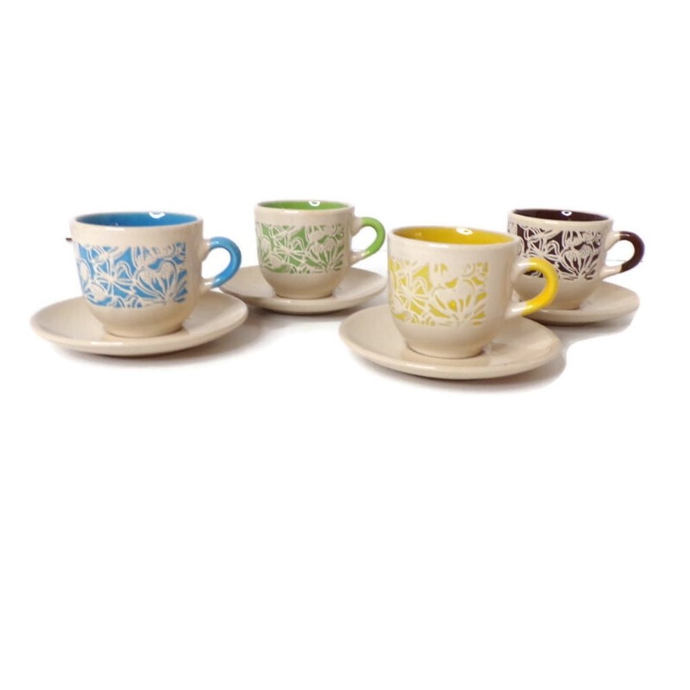 Ceramic Expresso Cup and Saucer Set Four Sets Multicolor TSHG2654